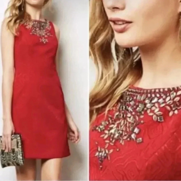 Anthropologie Moulinette Soeurs Toulouse Dress Red Gems Short Cocktail Size 6 - Picture 1 of 10
